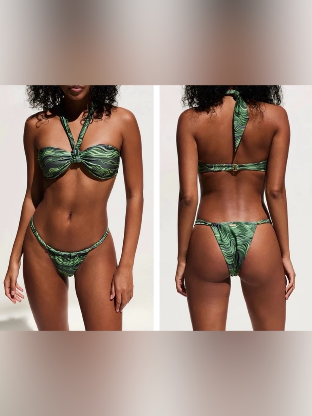 Cult Gaia Manon bikini, Saltation Basil Green Swirl, new w/out tags, small